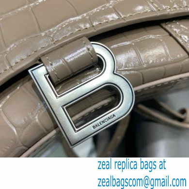 BALENCIAGA Hourglass XS Handbag in elephant gray shiny crocodile embossed calfskin 2022 - Click Image to Close