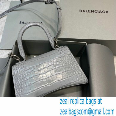 BALENCIAGA Hourglass XS Handbag in gray shiny crocodile embossed calfskin 2022 - Click Image to Close