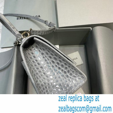 BALENCIAGA Hourglass XS Handbag in gray shiny crocodile embossed calfskin 2022