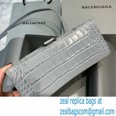 BALENCIAGA Hourglass XS Handbag in gray shiny crocodile embossed calfskin 2022