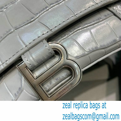 BALENCIAGA Hourglass XS Handbag in gray shiny crocodile embossed calfskin 2022 - Click Image to Close