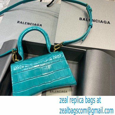 BALENCIAGA Hourglass XS Handbag in green shiny crocodile embossed calfskin 2022