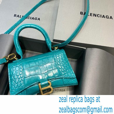 BALENCIAGA Hourglass XS Handbag in green shiny crocodile embossed calfskin 2022 - Click Image to Close