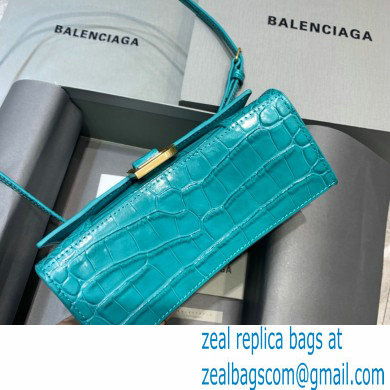 BALENCIAGA Hourglass XS Handbag in green shiny crocodile embossed calfskin 2022