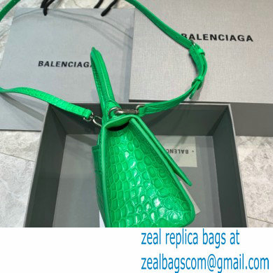 BALENCIAGA Hourglass XS Handbag in green shiny crocodile embossed calfskin with silver hardware 2022