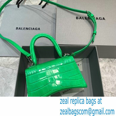 BALENCIAGA Hourglass XS Handbag in green shiny crocodile embossed calfskin with silver hardware 2022 - Click Image to Close