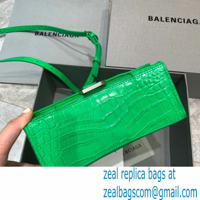 BALENCIAGA Hourglass XS Handbag in green shiny crocodile embossed calfskin with silver hardware 2022 - Click Image to Close