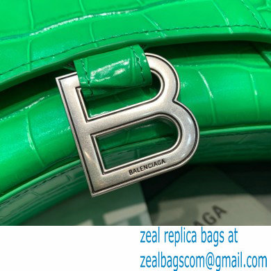 BALENCIAGA Hourglass XS Handbag in green shiny crocodile embossed calfskin with silver hardware 2022 - Click Image to Close