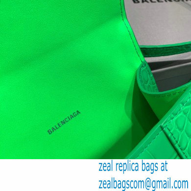 BALENCIAGA Hourglass XS Handbag in green shiny crocodile embossed calfskin with silver hardware 2022