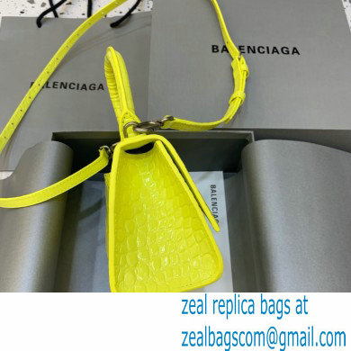 BALENCIAGA Hourglass XS Handbag in lemon yellow shiny crocodile embossed calfskin 2022