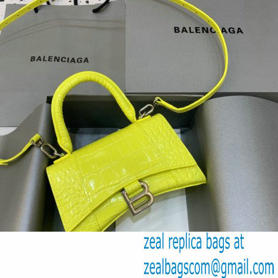 BALENCIAGA Hourglass XS Handbag in lemon yellow shiny crocodile embossed calfskin 2022