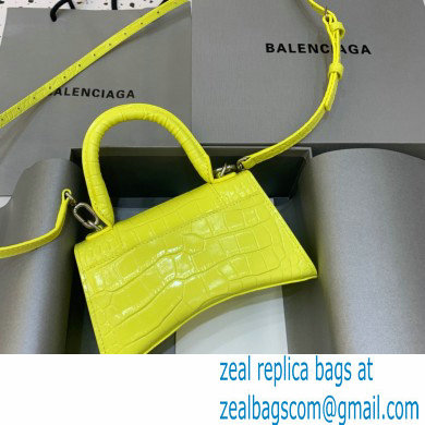 BALENCIAGA Hourglass XS Handbag in lemon yellow shiny crocodile embossed calfskin 2022 - Click Image to Close