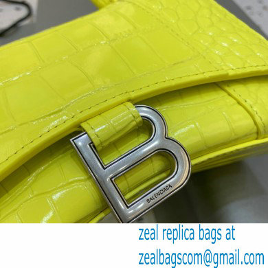 BALENCIAGA Hourglass XS Handbag in lemon yellow shiny crocodile embossed calfskin 2022