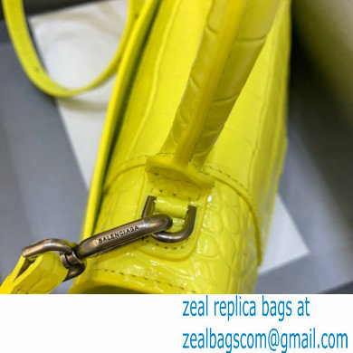 BALENCIAGA Hourglass XS Handbag in lemon yellow shiny crocodile embossed calfskin 2022 - Click Image to Close