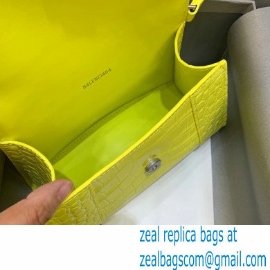 BALENCIAGA Hourglass XS Handbag in lemon yellow shiny crocodile embossed calfskin 2022 - Click Image to Close