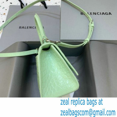 BALENCIAGA Hourglass XS Handbag in light green shiny crocodile embossed calfskin 2022 - Click Image to Close