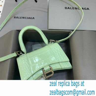 BALENCIAGA Hourglass XS Handbag in light green shiny crocodile embossed calfskin 2022