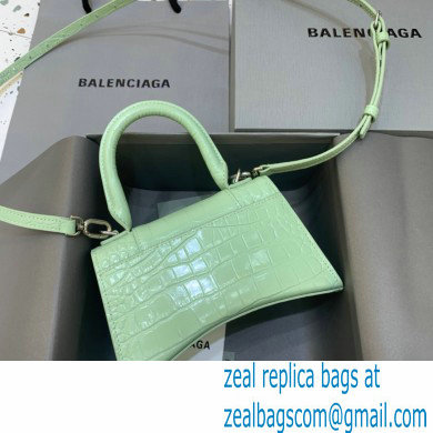 BALENCIAGA Hourglass XS Handbag in light green shiny crocodile embossed calfskin 2022