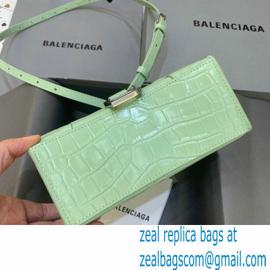 BALENCIAGA Hourglass XS Handbag in light green shiny crocodile embossed calfskin 2022