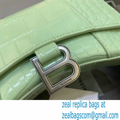 BALENCIAGA Hourglass XS Handbag in light green shiny crocodile embossed calfskin 2022 - Click Image to Close