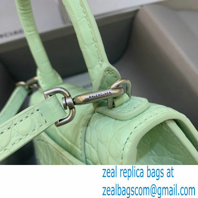 BALENCIAGA Hourglass XS Handbag in light green shiny crocodile embossed calfskin 2022
