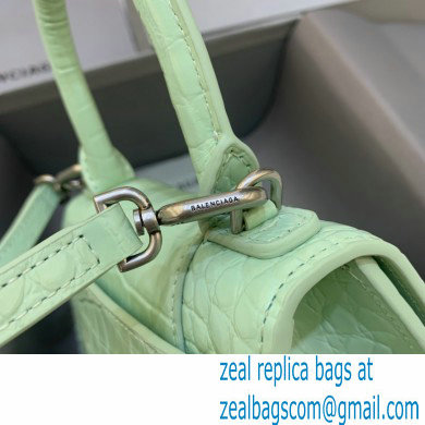 BALENCIAGA Hourglass XS Handbag in light green shiny crocodile embossed calfskin 2022 - Click Image to Close