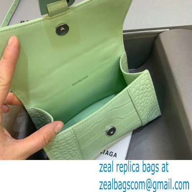 BALENCIAGA Hourglass XS Handbag in light green shiny crocodile embossed calfskin 2022 - Click Image to Close