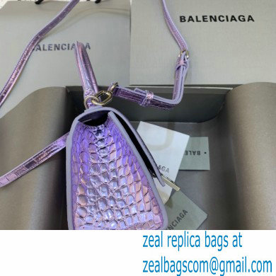 BALENCIAGA Hourglass XS Handbag in light purple shiny crocodile embossed calfskin 2022 - Click Image to Close