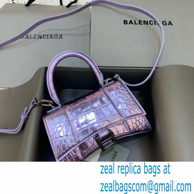 BALENCIAGA Hourglass XS Handbag in light purple shiny crocodile embossed calfskin 2022 - Click Image to Close