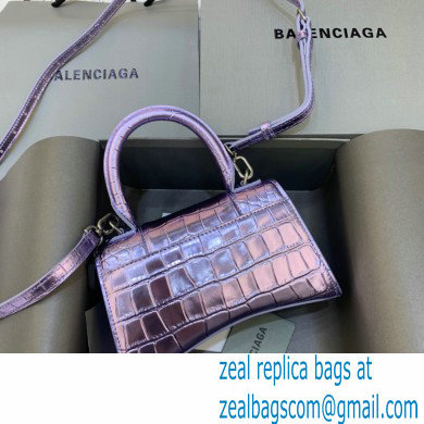 BALENCIAGA Hourglass XS Handbag in light purple shiny crocodile embossed calfskin 2022 - Click Image to Close