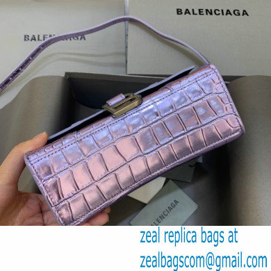 BALENCIAGA Hourglass XS Handbag in light purple shiny crocodile embossed calfskin 2022