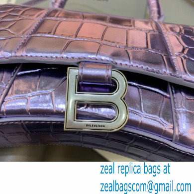 BALENCIAGA Hourglass XS Handbag in light purple shiny crocodile embossed calfskin 2022 - Click Image to Close