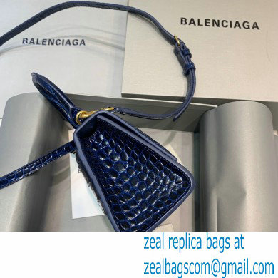 BALENCIAGA Hourglass XS Handbag in navy blue shiny crocodile embossed calfskin 2022