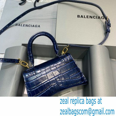 BALENCIAGA Hourglass XS Handbag in navy blue shiny crocodile embossed calfskin 2022 - Click Image to Close