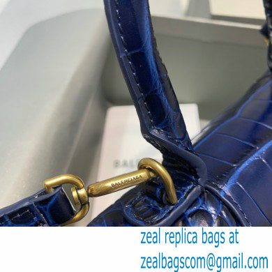 BALENCIAGA Hourglass XS Handbag in navy blue shiny crocodile embossed calfskin 2022