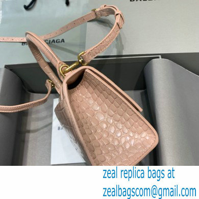 BALENCIAGA Hourglass XS Handbag in nude shiny crocodile embossed calfskin 2022 - Click Image to Close