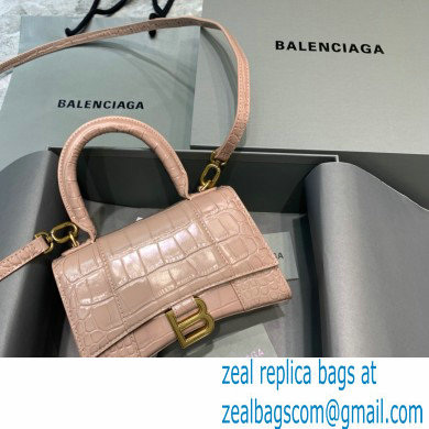 BALENCIAGA Hourglass XS Handbag in nude shiny crocodile embossed calfskin 2022 - Click Image to Close
