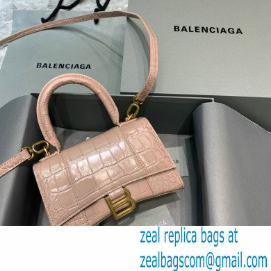 BALENCIAGA Hourglass XS Handbag in nude shiny crocodile embossed calfskin 2022