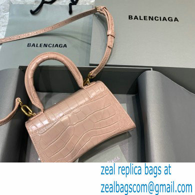 BALENCIAGA Hourglass XS Handbag in nude shiny crocodile embossed calfskin 2022