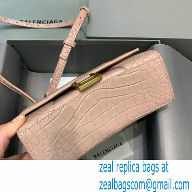 BALENCIAGA Hourglass XS Handbag in nude shiny crocodile embossed calfskin 2022 - Click Image to Close