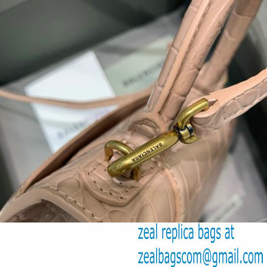 BALENCIAGA Hourglass XS Handbag in nude shiny crocodile embossed calfskin 2022