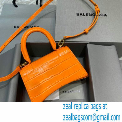 BALENCIAGA Hourglass XS Handbag in orange shiny crocodile embossed calfskin 2022