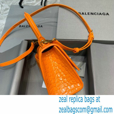 BALENCIAGA Hourglass XS Handbag in orange shiny crocodile embossed calfskin 2022 - Click Image to Close