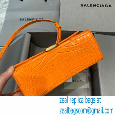 BALENCIAGA Hourglass XS Handbag in orange shiny crocodile embossed calfskin 2022