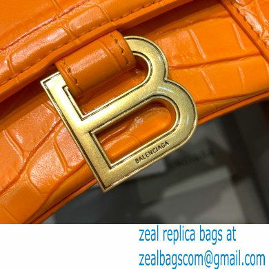 BALENCIAGA Hourglass XS Handbag in orange shiny crocodile embossed calfskin 2022