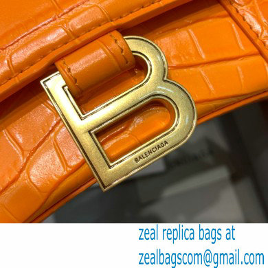 BALENCIAGA Hourglass XS Handbag in orange shiny crocodile embossed calfskin 2022 - Click Image to Close