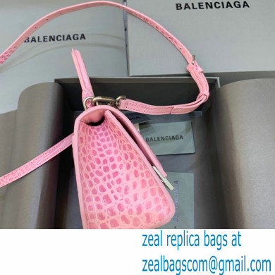 BALENCIAGA Hourglass XS Handbag in pink crocodile embossed calfskin 2022