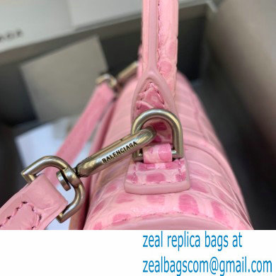 BALENCIAGA Hourglass XS Handbag in pink crocodile embossed calfskin 2022 - Click Image to Close