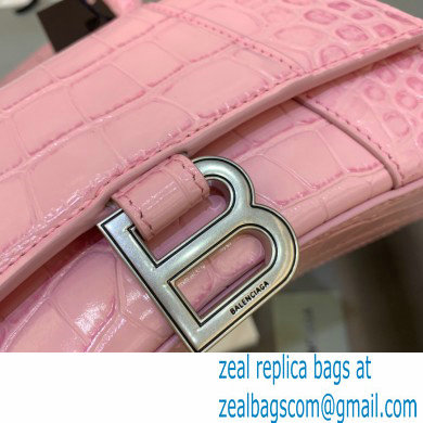 BALENCIAGA Hourglass XS Handbag in pink crocodile embossed calfskin 2022