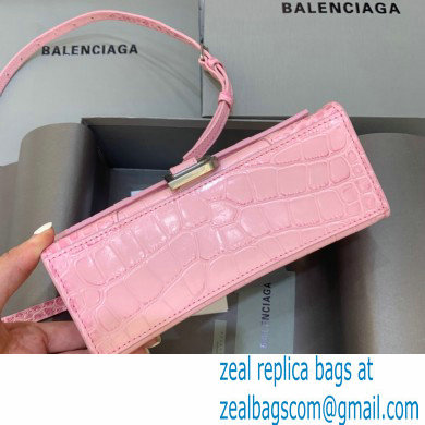 BALENCIAGA Hourglass XS Handbag in pink crocodile embossed calfskin 2022